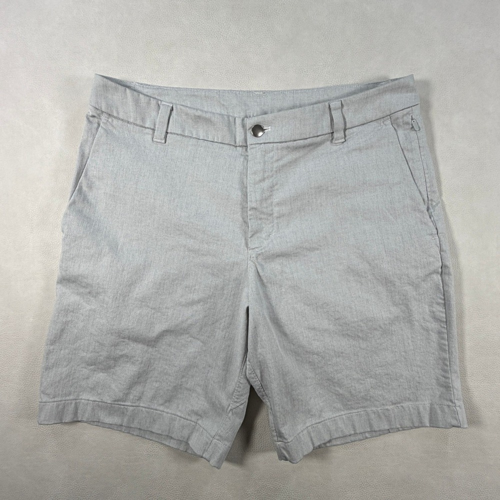 Lululemon Commission Shorts Mens 34 Light Gray Oxford Cotton Blend 8 Inch Inseam